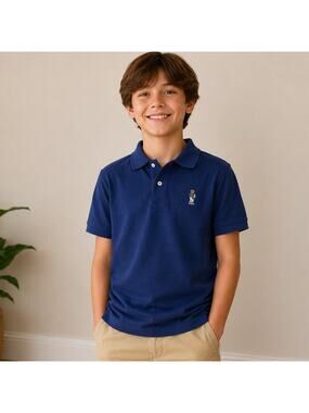 Polo Ralph Lauren Boys L (14–16) Bear Embroidered Polo Shirt – Blue – Cotton